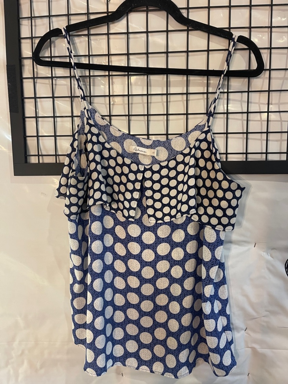 Reitmans Blue and White Polka Dot Ruffle tanktop